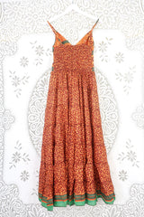 Delilah Maxi Dress - Peach & Pomegrante Swirls - Vintage Sari - Free Size S/M By All About Audrey