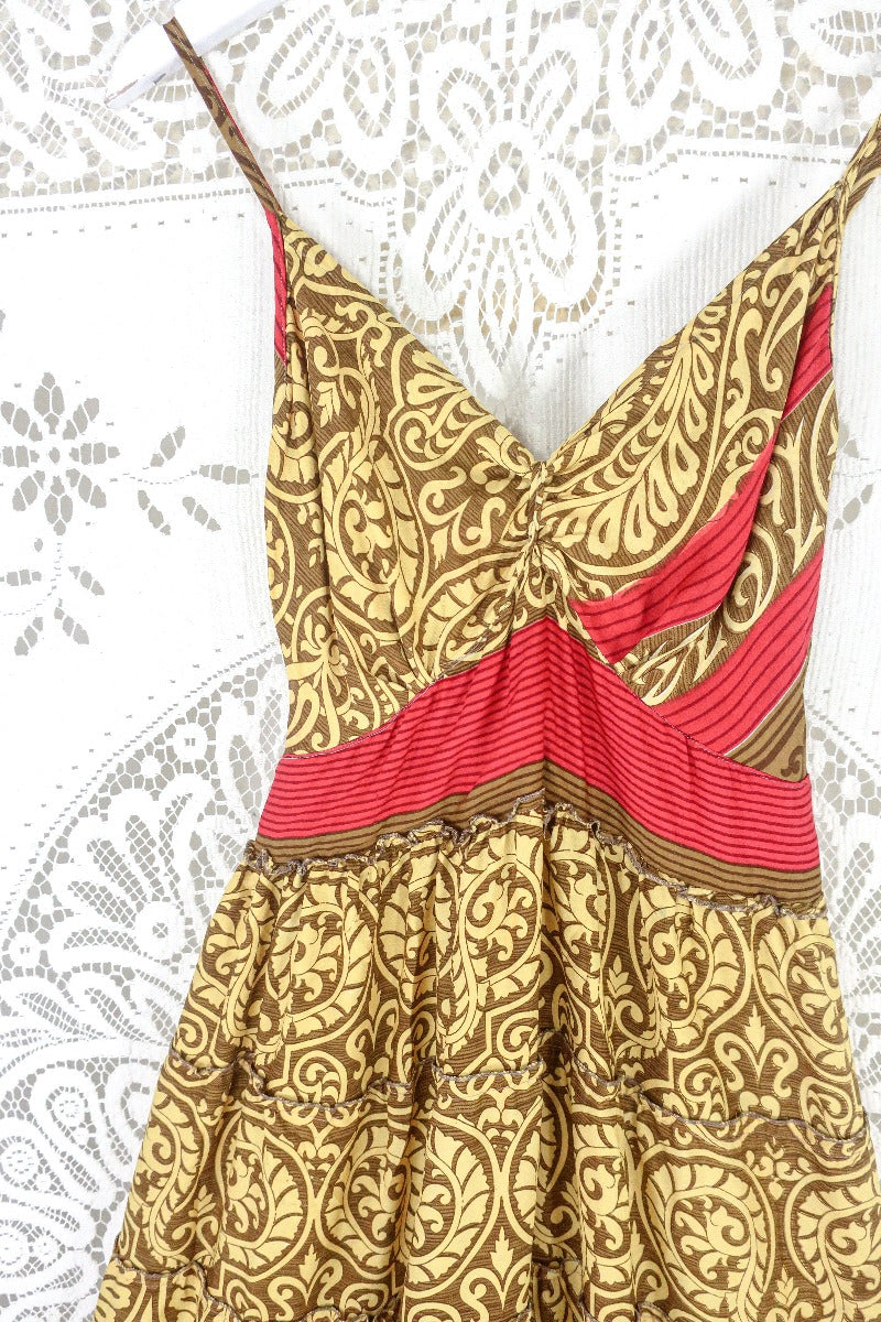 Delilah Maxi Dress - Daffodil Yellow & Wood Paisley - Vintage Sari - Free Size S by all about audrey