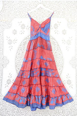 Delilah Maxi Dress - Sweet Red & Sky Blue - Vintage Sari - Free Size S by all about audrey