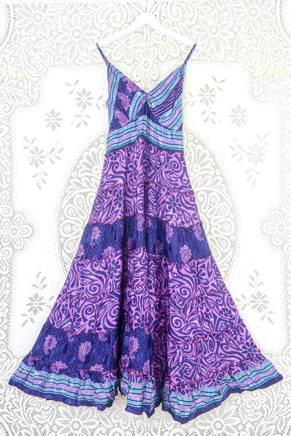 Delilah Maxi Dress - Midnight Violet & Lilac Shimmer - Vintage Sari - Free Size M/L by all about audrey