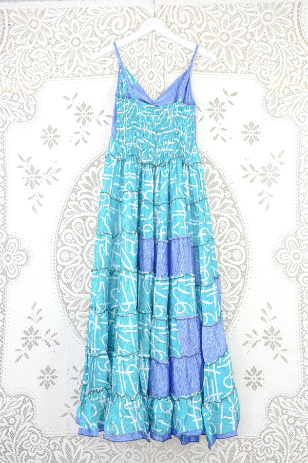 Delilah Maxi Dress - Periwinkle Blue & Turquoise - Vintage Sari - Free Size M/L By All About Audrey