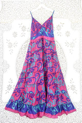 Delilah Maxi Dress - Magenta Pink, Plum & Jade Swirl - Vintage Sari - Free Size M/L By All About Audrey
