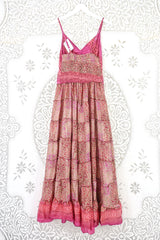 Delilah Maxi Dress - Sunset Pink Garden Vines - Vintage Sari - Free Size M by all about audrey