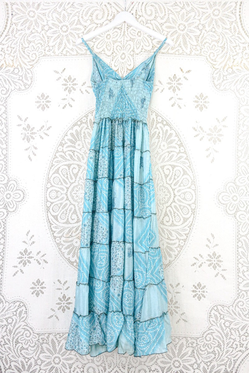 Delilah Maxi Dress - Wonderland Blue Floral Motif - Vintage Sari - Free Size S by all about audrey
