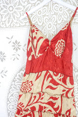 Delilah Maxi Dress - White Gold & Ruby Art Deco Jacquard - Vintage Sari - Free Size M/L by all about audrey