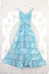 Delilah Maxi Dress - Wonderland Blue Floral Motif - Vintage Sari - Free Size S by all about audrey