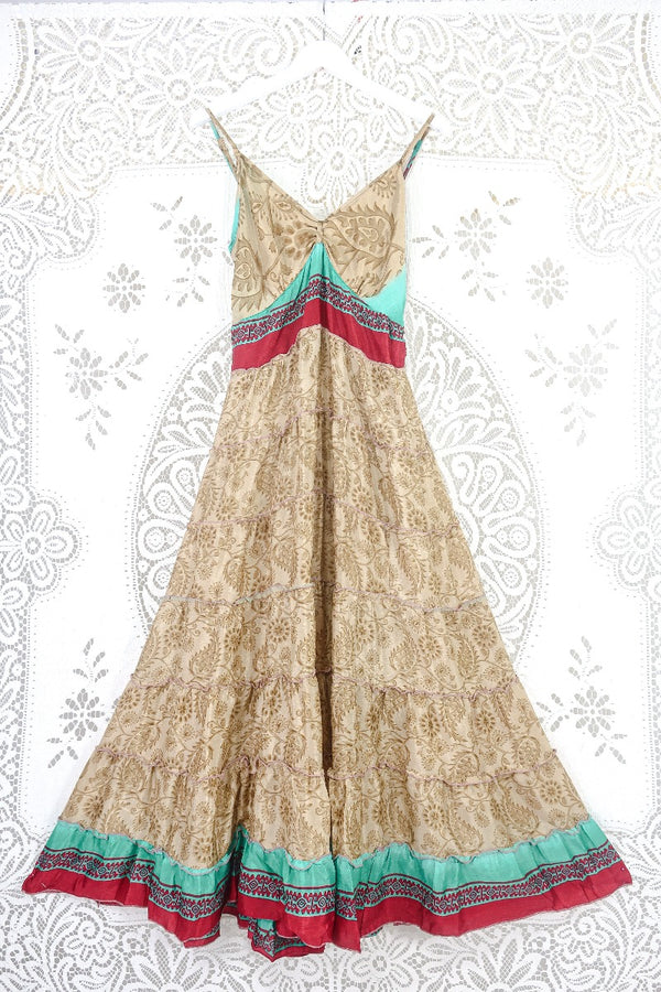 Delilah Maxi Dress - Sand & Seafoam Floral Paisley - Vintage Sari - Free Size L by all about audrey