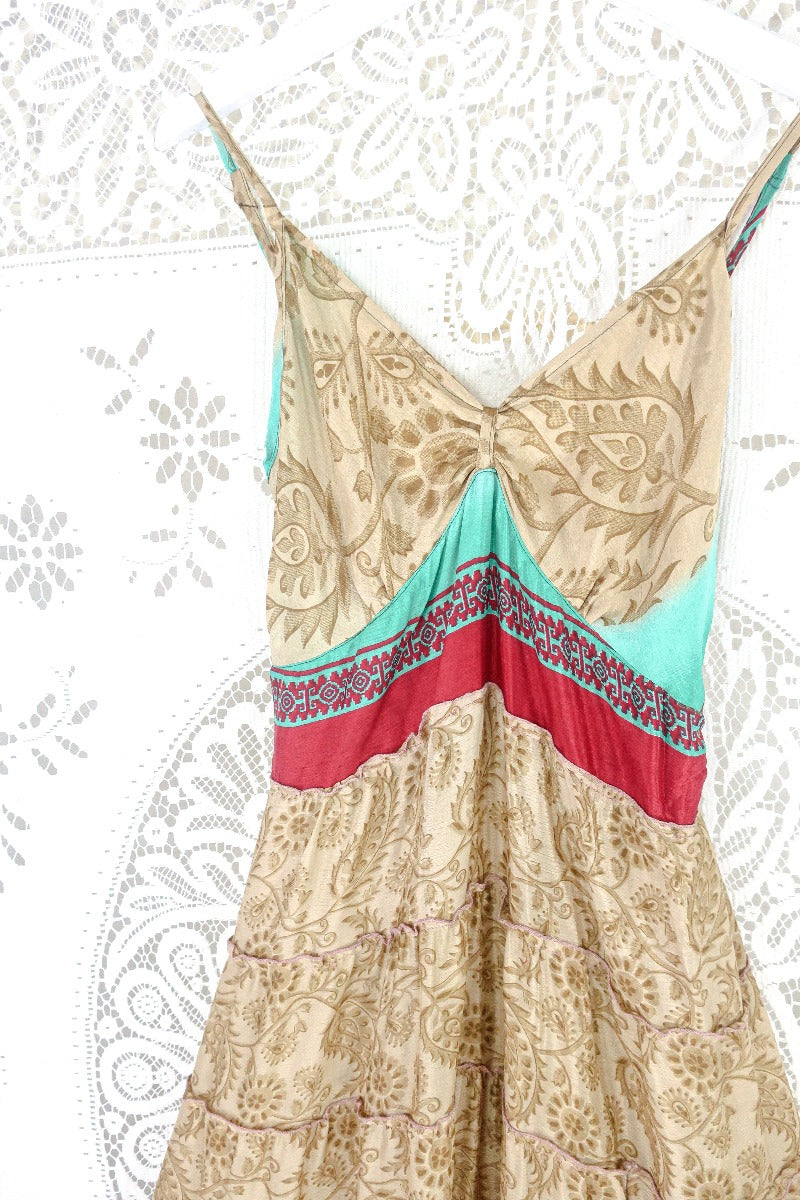 Delilah Maxi Dress - Sand & Seafoam Floral Paisley - Vintage Sari - Free Size L by all about audrey