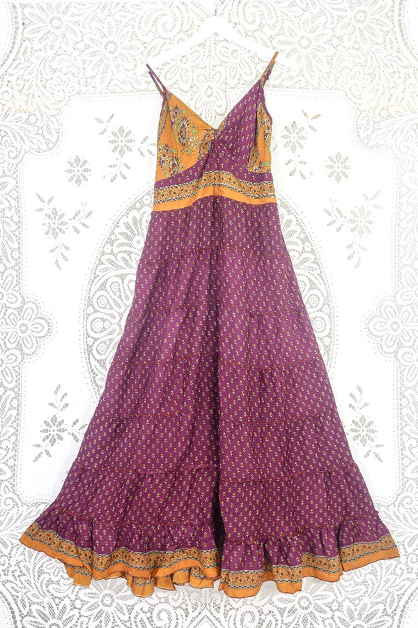 Delilah Maxi Dress - Mustard & Blackberry Purple Floral - Free Size L By All About Audrey