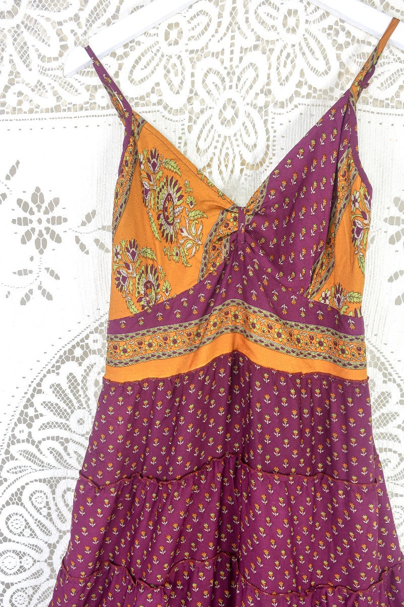 Delilah Maxi Dress - Mustard & Blackberry Purple Floral - Free Size L By All About Audrey