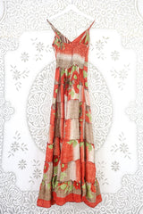 Delilah Maxi Dress - Fiery Orange Sunflowers - Vintage Sari - Free Size S/M by all about audrey