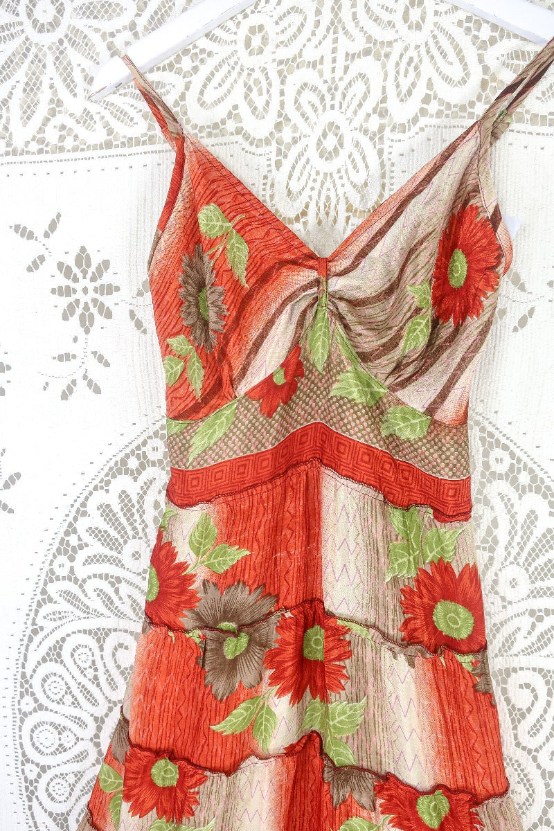 Delilah Maxi Dress - Fiery Orange Sunflowers - Vintage Sari - Free Size S/M by all about audrey