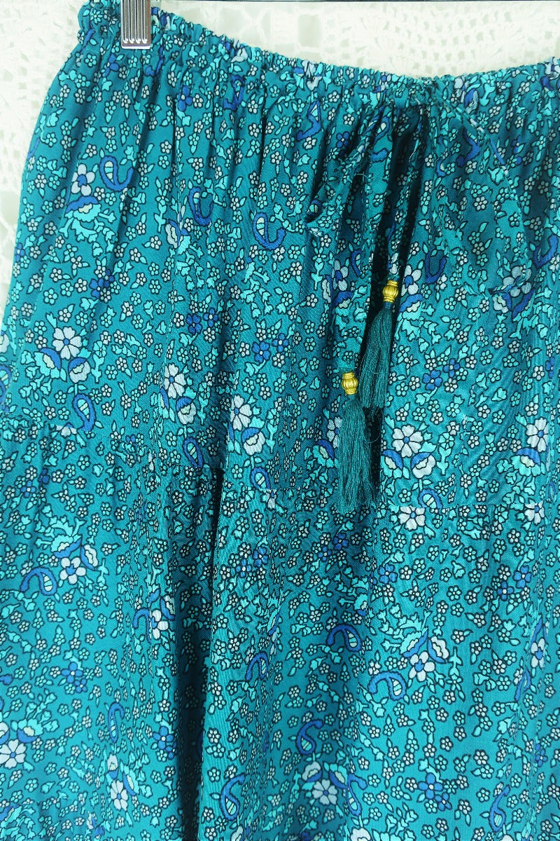 Peacock Prairie Bohemian Maxi Skirt - Ocean & Indigo Indian Rayon (Free Size) by All About Audrey
