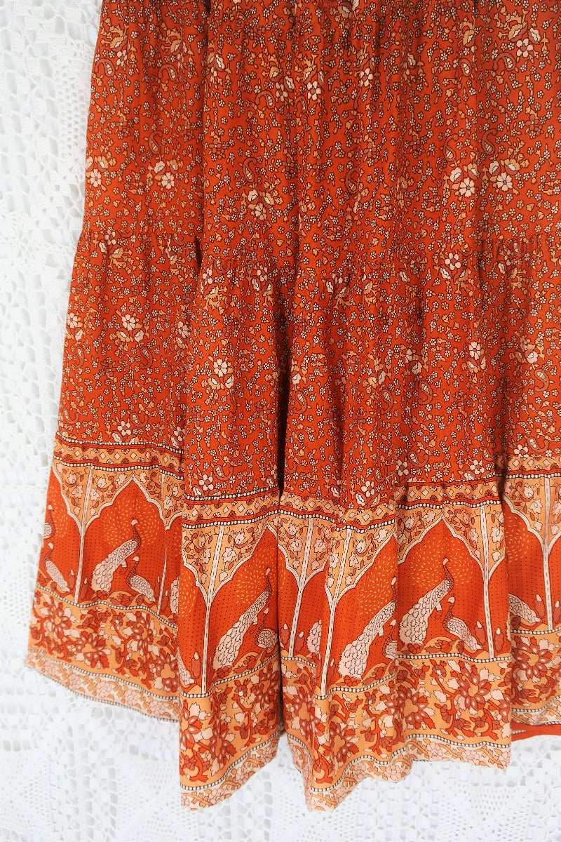 Products Peacock Prairie Bohemian Maxi Skirt - Burnt Orange Indian Rayon (Free Size) by All About Audrey