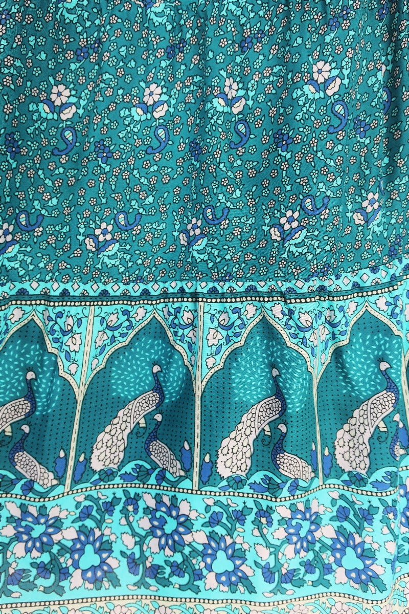 Peacock Prairie Bohemian Maxi Skirt - Ocean & Indigo Indian Rayon (Free Size) by All About Audrey