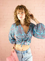 50% OFF Florence Smock Top in Powder Blue & Peach Paisley Floral