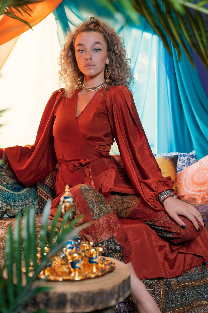 Lola Long Wrap Dress - Block Colour Chili Red - ALL SIZES all about audrey