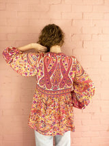 50% OFF Florence Smock Top in Ivory & Violet Rose Paisley Floral