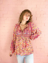 50% OFF Florence Smock Top in Ivory & Violet Rose Paisley Floral