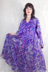 Goddess Dress - Amethyst Stained Glass Effect - Vintage Pure Silk - XS - M/L By All About Audrey