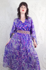 Goddess Dress - Amethyst Stained Glass Effect - Vintage Pure Silk - XS - M/L By All About Audrey