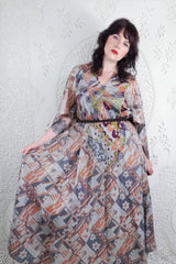 Goddess Dress - Misted Grey & Peach Patchwork - Vintage Pure Silk - XS - M/L By All About Audrey