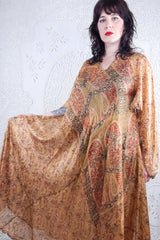 Goddess Dress - Honey Gold & Rosehip Paisley - Vintage Pure Silk Mix - XS - L By All About Audrey