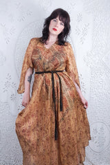 Goddess Dress - Honey Gold & Rosehip Paisley - Vintage Pure Silk Mix - XS - L By All About Audrey