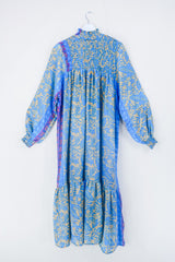 Mona Maxi Dress - Cerulean Blue & Sand Paisley - Vintage Indian Sari - Free Size by all about audrey