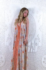 Athena Maxi Dress - Vintage Sari - Coral Pink, Pearl & Cream Floral - S - L/XL By All About Audrey