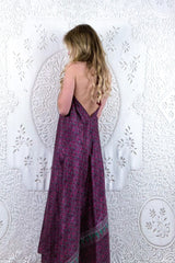 Athena Maxi Dress - Vintage Sari - Mulberry Purple & Jade Tile Print - XS - M/L By All About Audrey