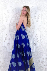 Athena Maxi Dress - Vintage Sari - Indigo Blue Bold Paisley Motif - XS - M/L By All About Audrey