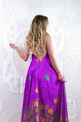 Athena Maxi Dress - Vintage Sari - Magenta & Summer Floral Fans - S - L/XL by all about audrey