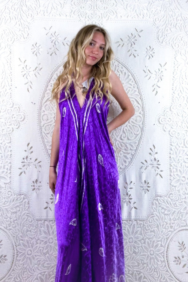 Athena Maxi Dress - Vintage Sari - Ultraviolet Shimmer - S - M/L by all about audrey