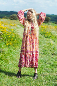 Florence Midi Dress in Ivory & Violet Rose Paisley Floral