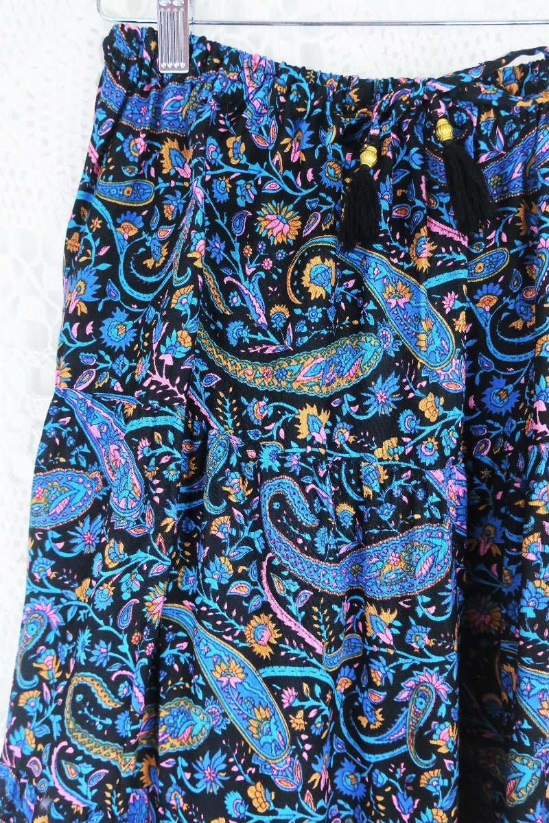 Florence Prairie Skirt - Midnight Sapphire Paisley Rayon (Free Size) all about audrey