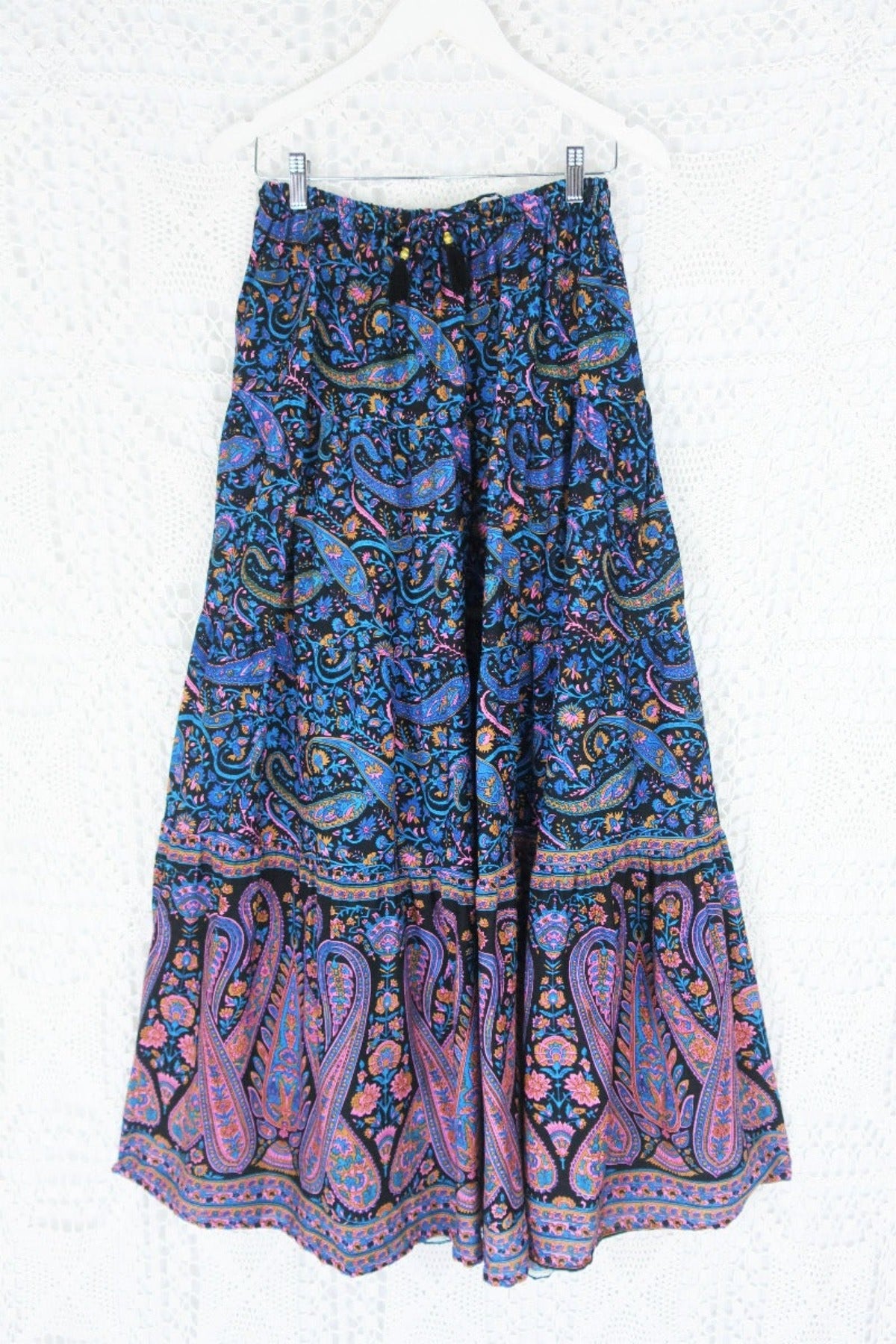 Florence Prairie Skirt - Midnight Sapphire Paisley Rayon (Free Size) all about audrey