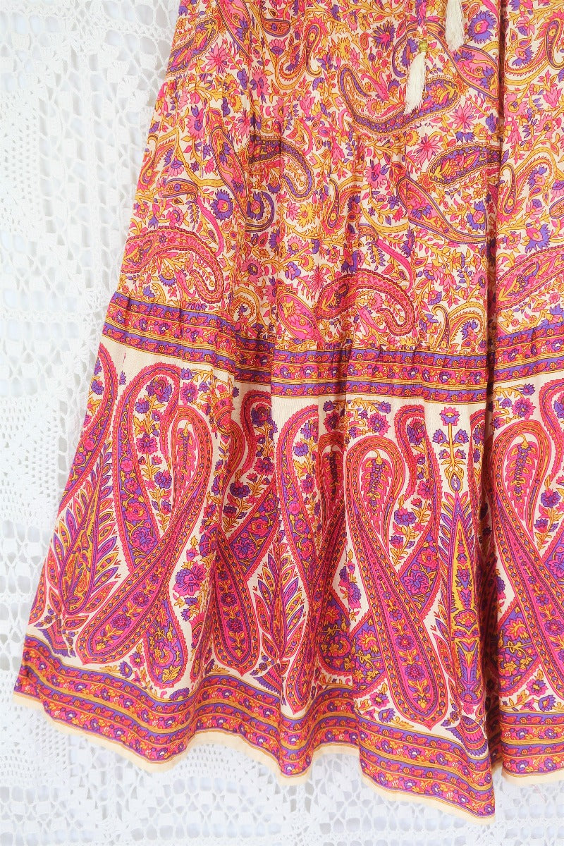 Florence Prairie Skirt - Ivory & Violet Rose Paisley Rayon (Free Size) all about audrey