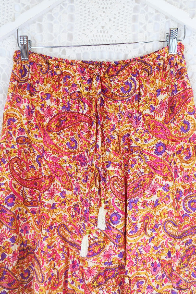 Florence Prairie Skirt - Ivory & Violet Rose Paisley Rayon (Free Size) all about audrey