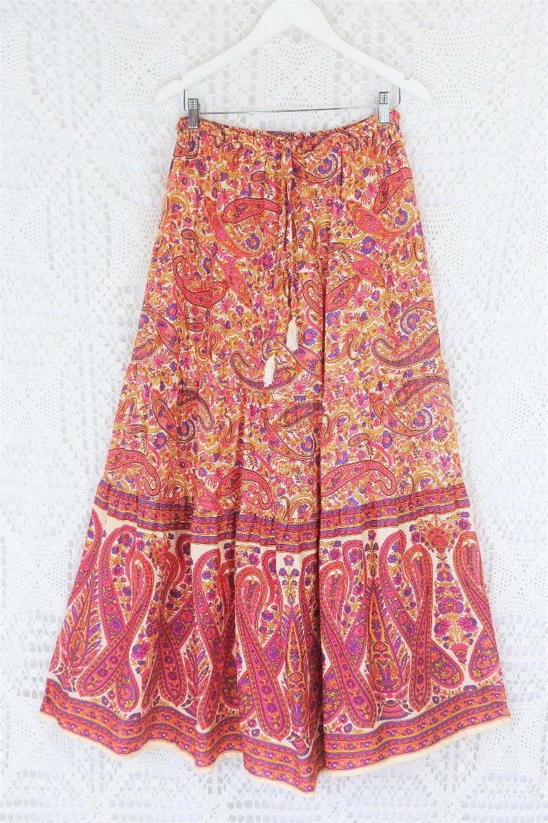 Florence Prairie Skirt - Ivory & Violet Rose Paisley Rayon (Free Size) all about audrey