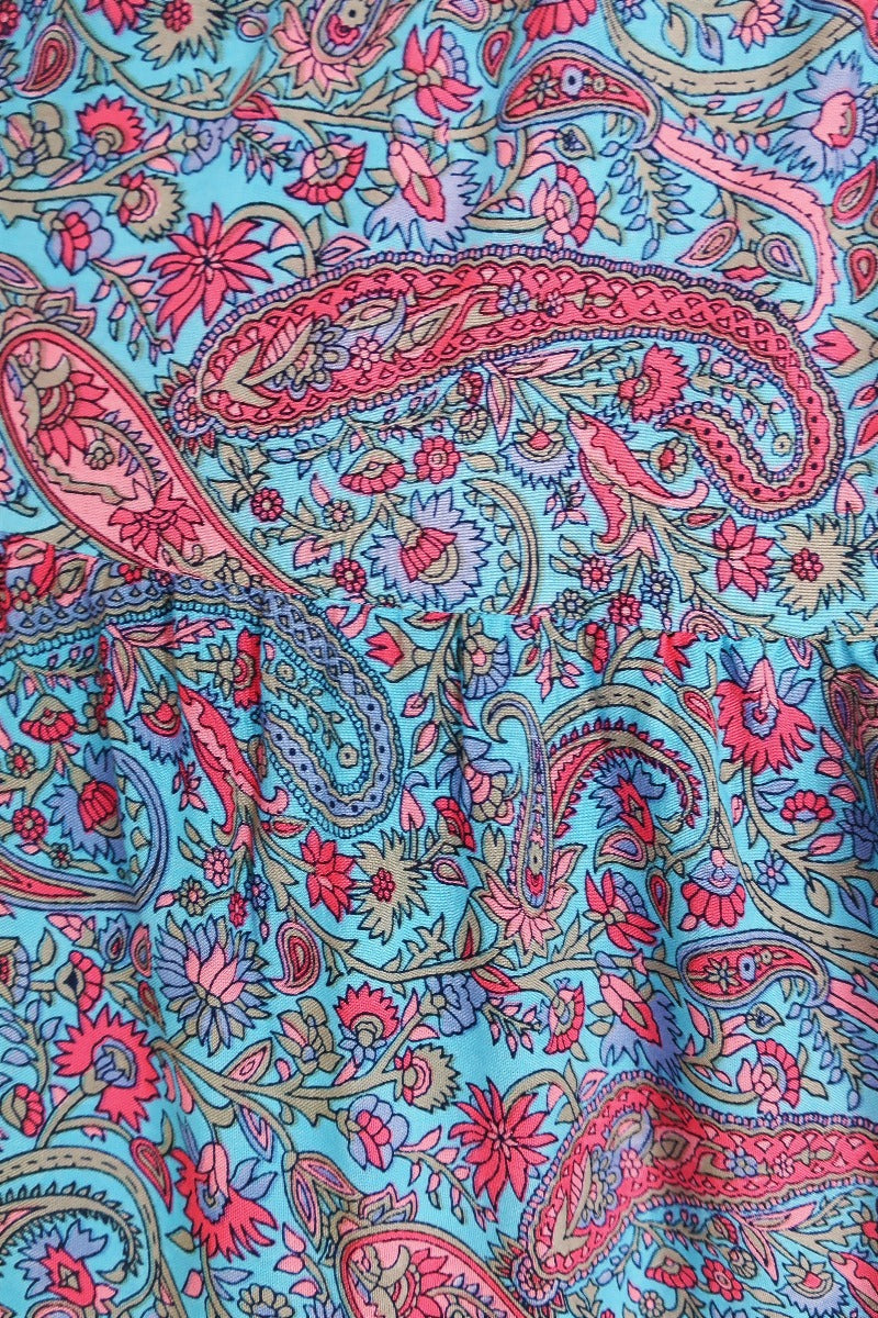 Florence Prairie Skirt - Powder Blue & Peach Paisley Rayon (Free Size) all about audrey