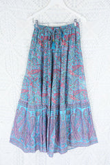 Florence Prairie Skirt - Powder Blue & Peach Paisley Rayon (Free Size) all about audrey