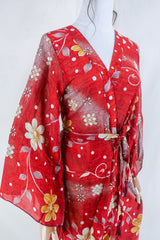 Gemini Kimono - Blazing Red Bold Floral - Vintage Indian Sari - Size S/M by all about audrey
