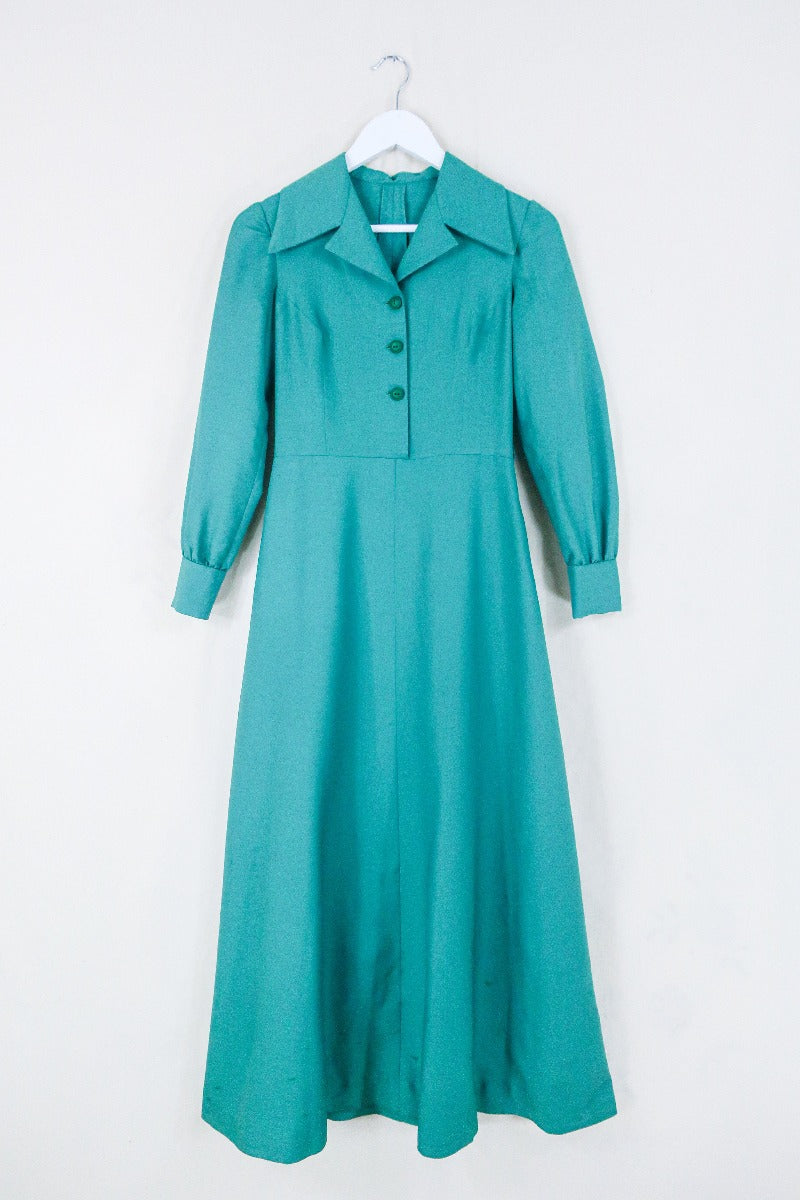 Vintage Notched Collar Maxi Dress - Dark Sage Green - Size XXS/XS by all about audry