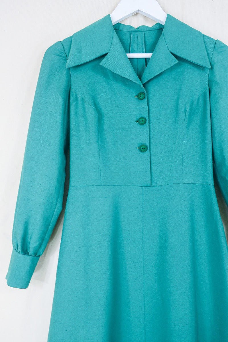 Vintage Notched Collar Maxi Dress - Dark Sage Green - Size XXS/XS by all about audrey