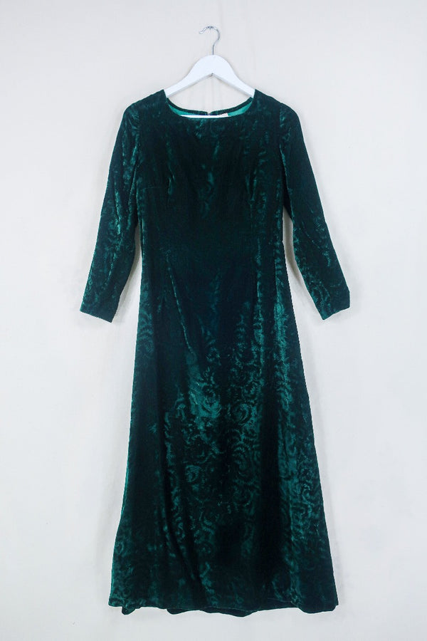 Vintage Maxi Dress - Dark Forest Green Velvet - Size XXS by all about audrey