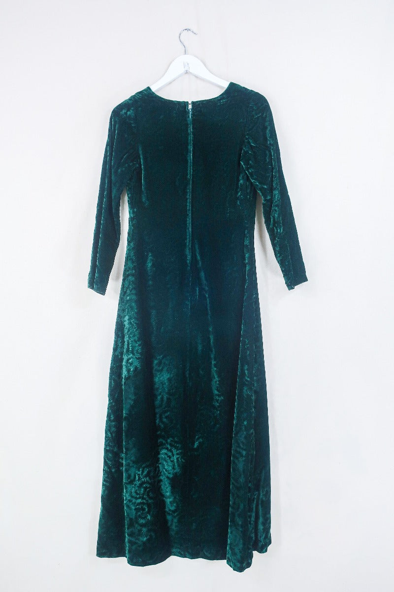 Vintage Maxi Dress | Dark Forest Green Velvet