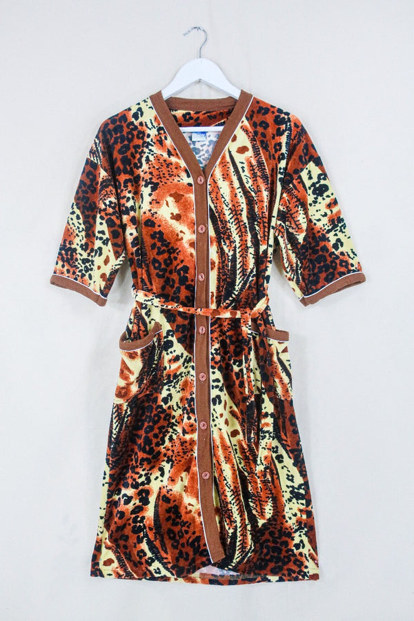 Vintage Terry Towelling Midi Dress - Safari Animal Print - Size L by all about audrey