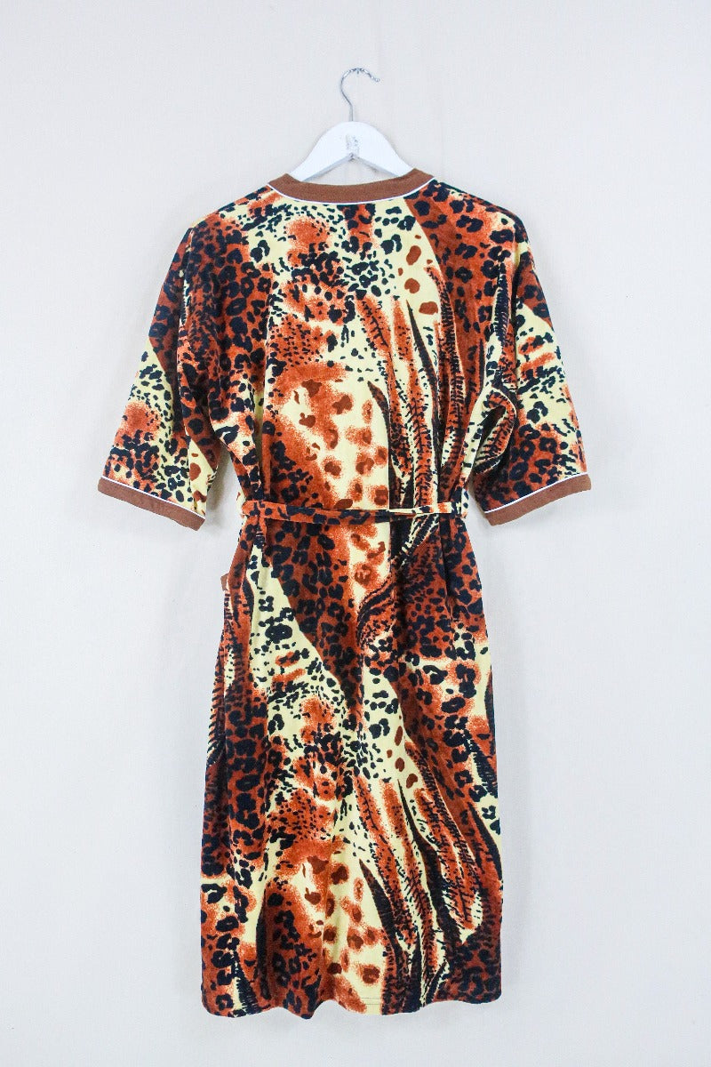 Vintage Terry Towelling Midi Dress - Safari Animal Print - Size L by all about audrey