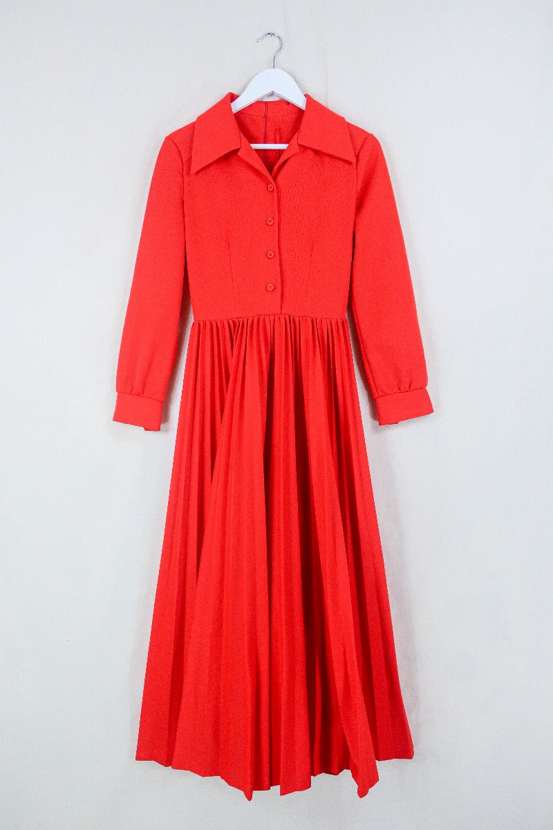 Vintage Dagger Collar Maxi Dress - Vivid Red - Size XS/S by all about audrey